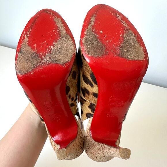Christian Louboutin Leopard Cork Slingback Heels Size 36.5 - Picture 11 of 12
